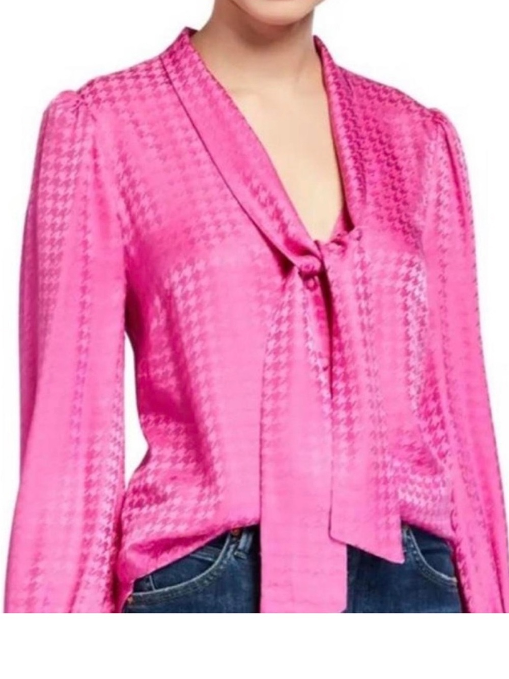Veronica Beard Hot Pink Bow-Tie Silk Blouse